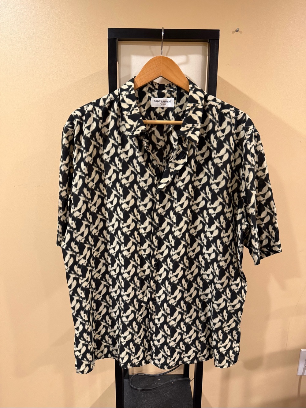 Saint Laurent Paris SS23 Printed Voile Noir/Sable Shirt
